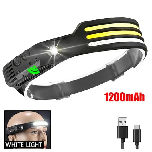 Rechargeable LED Headlamp with Wide Beam and Motion Sensor - wide light bar and spot LED