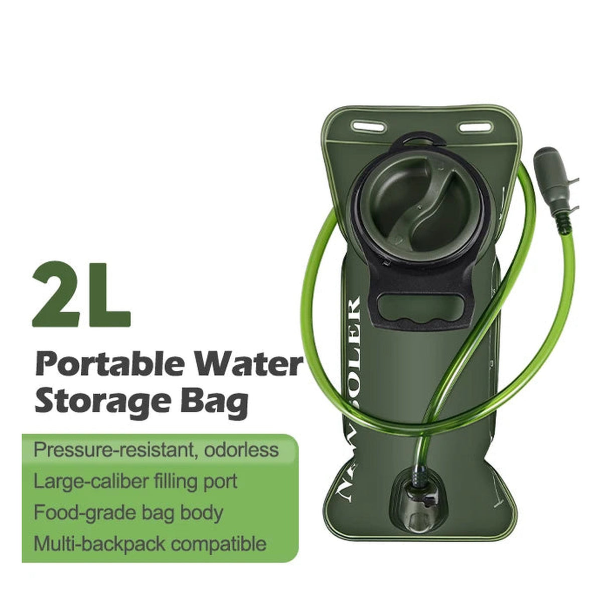 Hydration Water Reservoir 1.5 / 2.0 / 3.0 Liter Leak-proof - Army Green, 2L