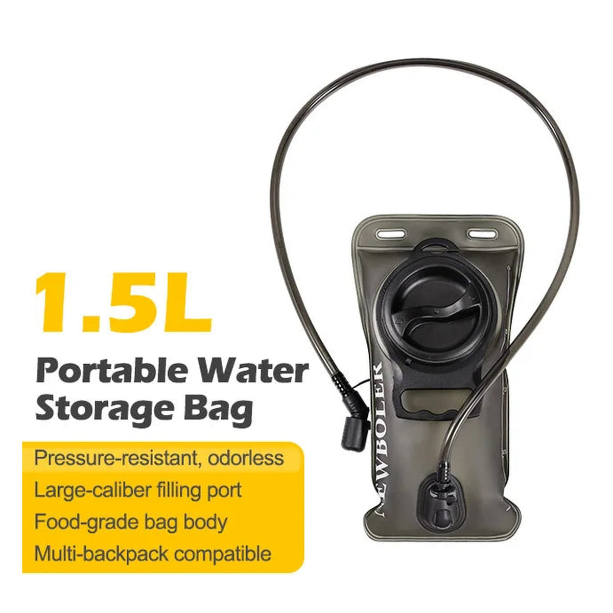 Hydration Water Reservoir 1.5 / 2.0 / 3.0 Liter Leak-proof - Grey, 1.5L