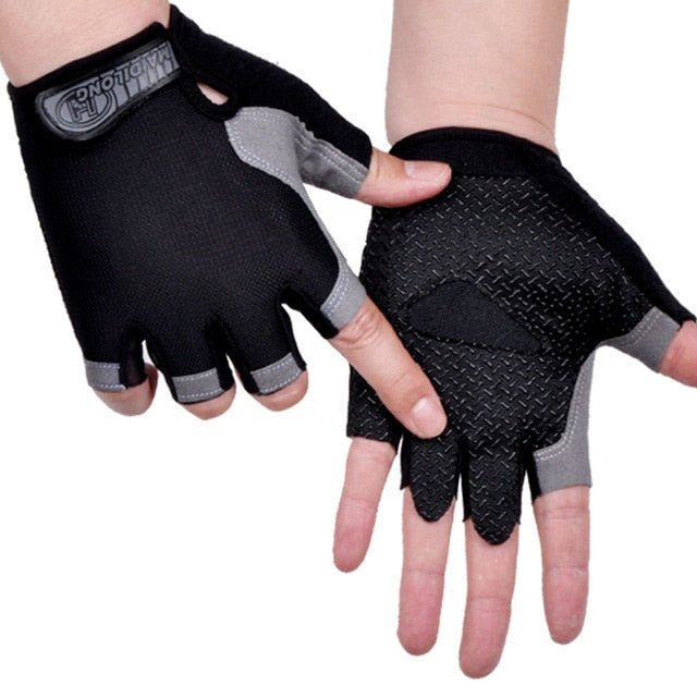Half Finger Cycling Gloves - non-slip palm, black