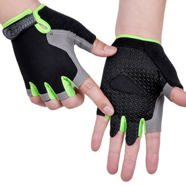 Half Finger Cycling Gloves - non-slip palm, green