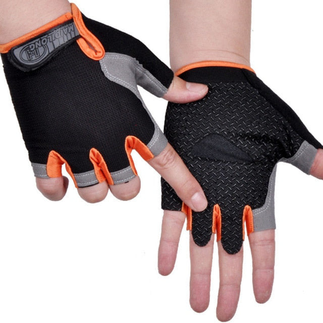 Half Finger Cycling Gloves - non-slip palm, orange