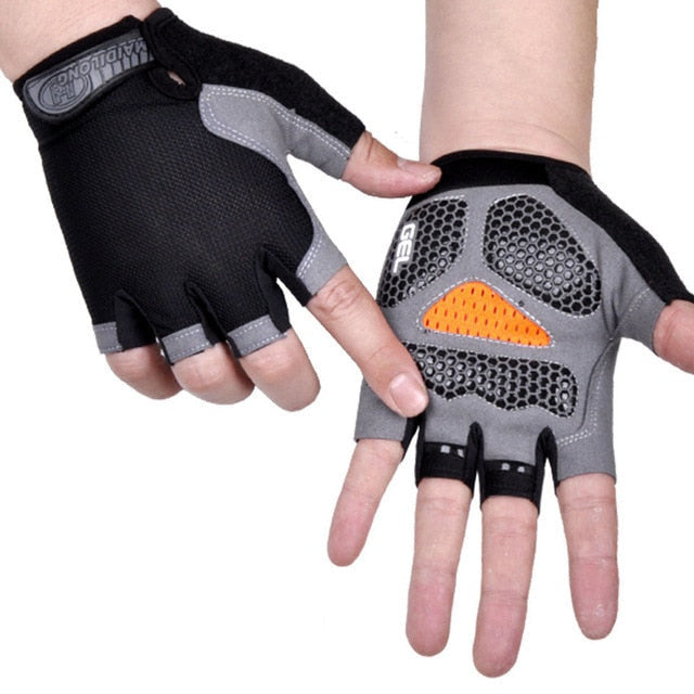 Half Finger Cycling Gloves - gel padded palm, black