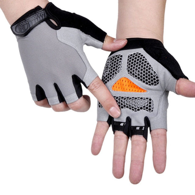 Half Finger Cycling Gloves - gel padded palm, gray