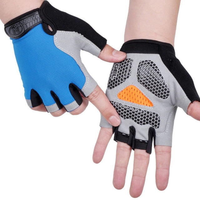 Half Finger Cycling Gloves - gel padded palm, blue