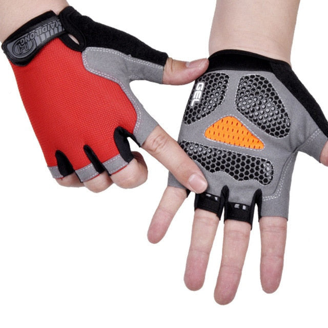 Half Finger Cycling Gloves - gel padded palm, red