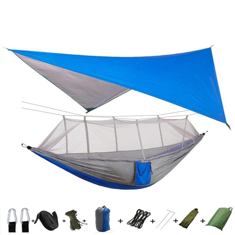 Hammock and Rain Fly Set - blue and gray