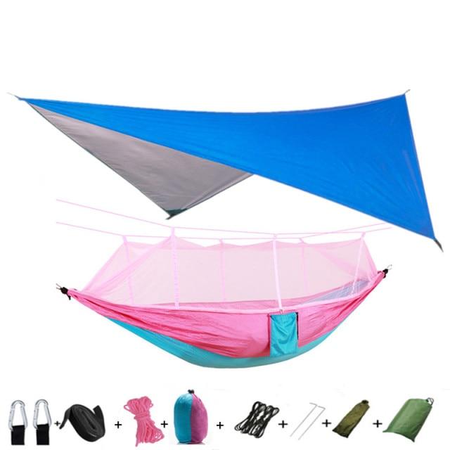 Hammock and Rain Fly Set - blue and pink