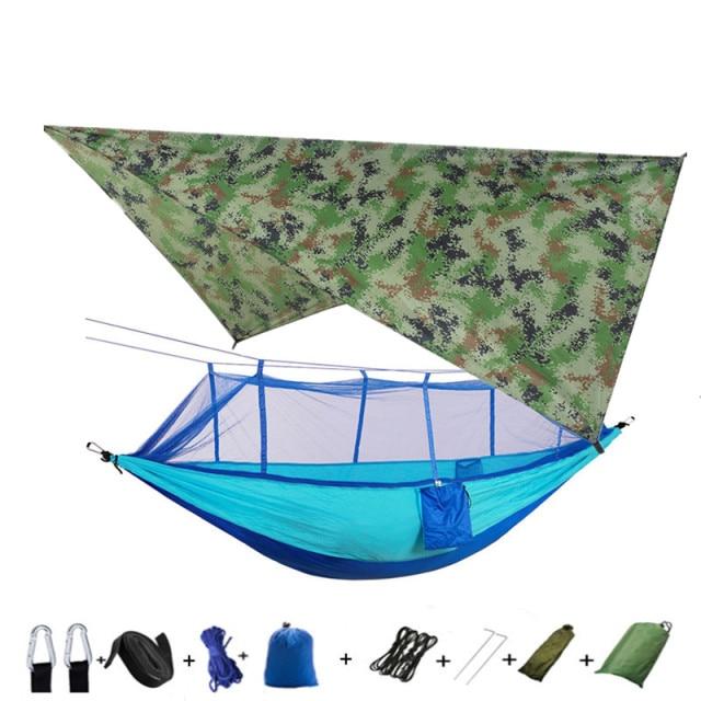 Hammock and Rain Fly Set - camouflage and blue