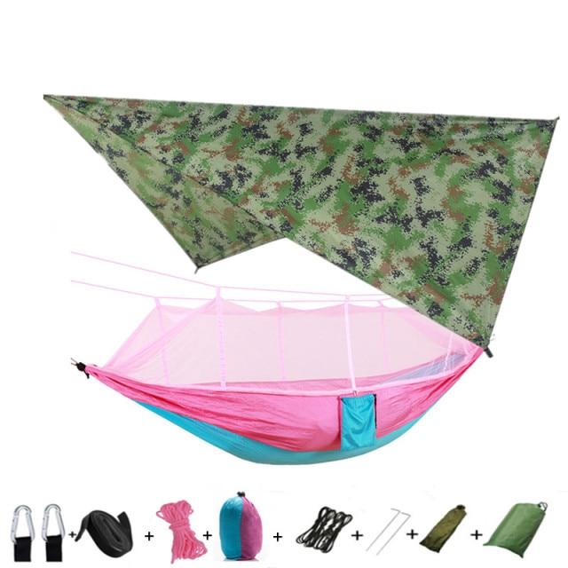 Hammock and Rain Fly Set - camouflage and pink