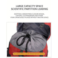 70L Hiking Backpack with Hip Belt and Shoe Compartment - drawstring main compartment