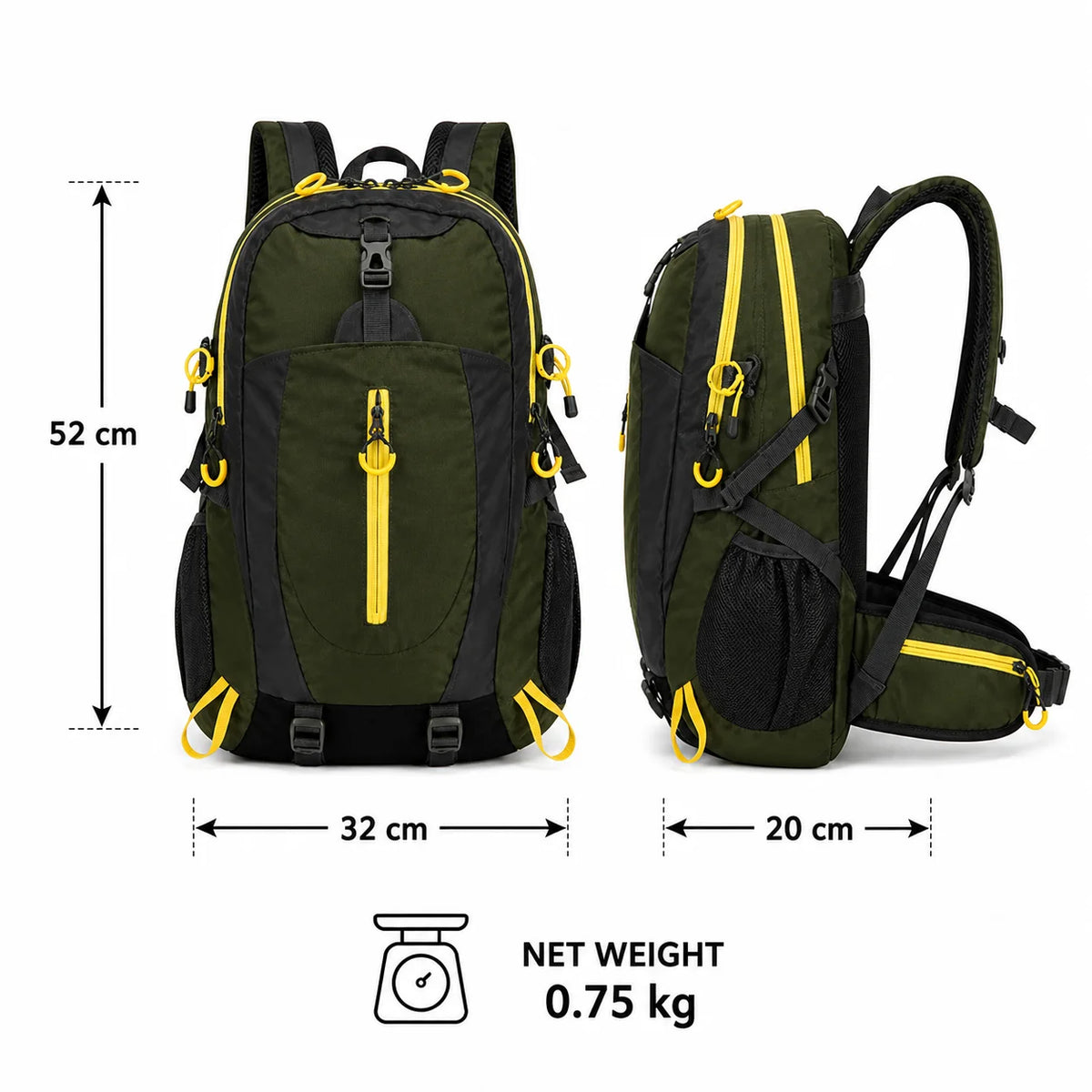 Backpack 40L Water-Resistant - dimensions
