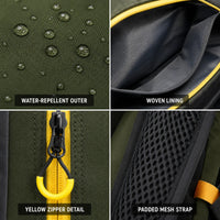 Backpack 40L Water-Resistant - water-repellent fabric, lining and strap details