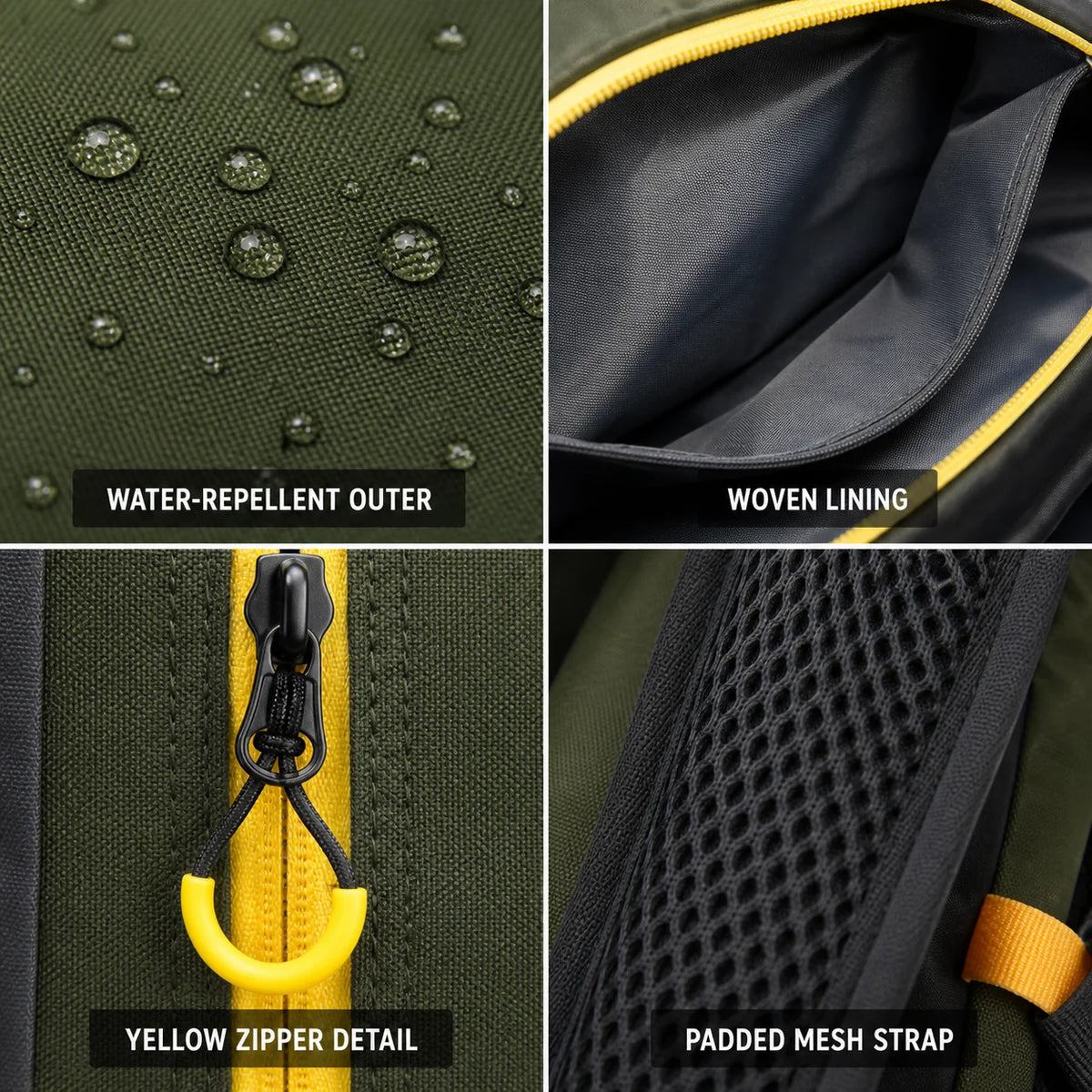 Backpack 40L Water-Resistant - water-repellent fabric, lining and strap details