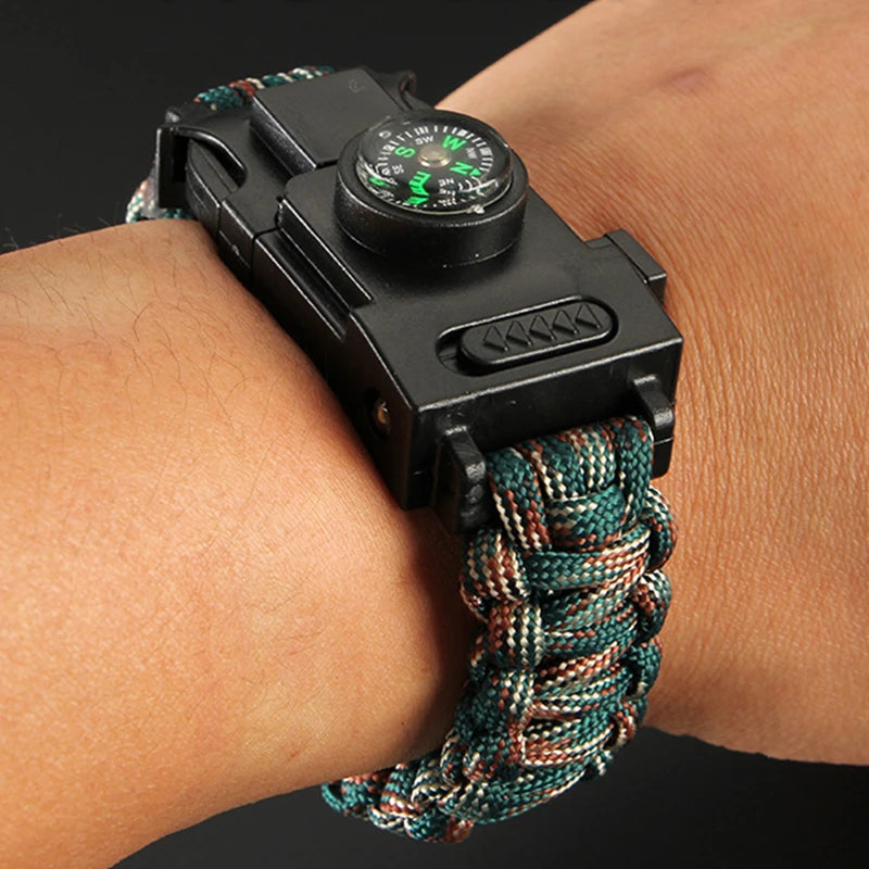 Multifunctional Paracord Multi-tool Bracelet - worn on the wrist