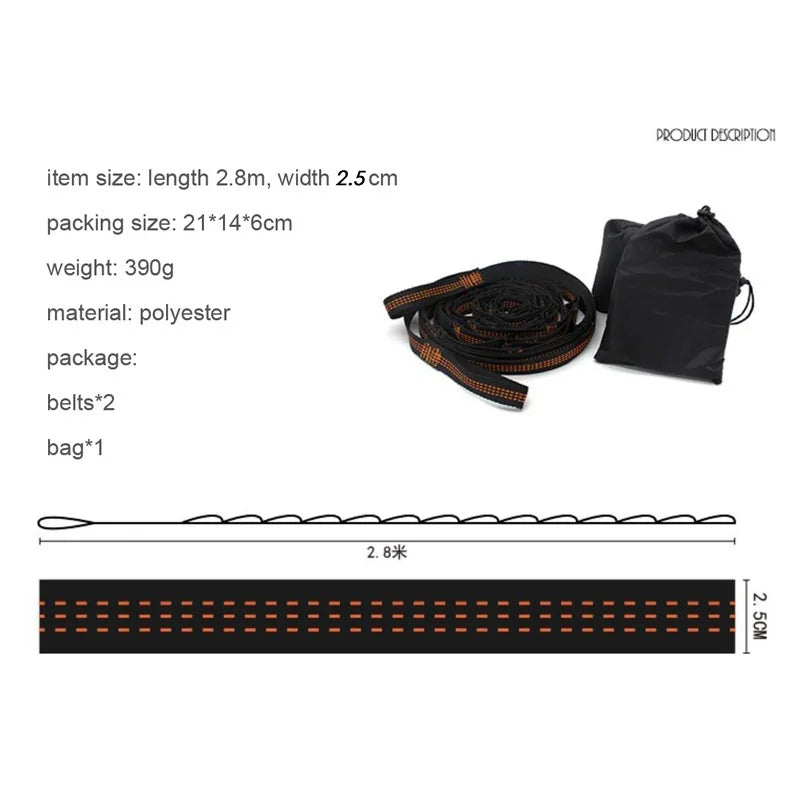 ULTRA Hammock Tree Straps - size and contents with storage bag