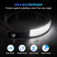 Rechargeable LED Headlamp with Wide Beam and Motion Sensor - splash resistant