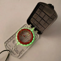 Deluxe Orienteering Compass - glowing dial with lid open