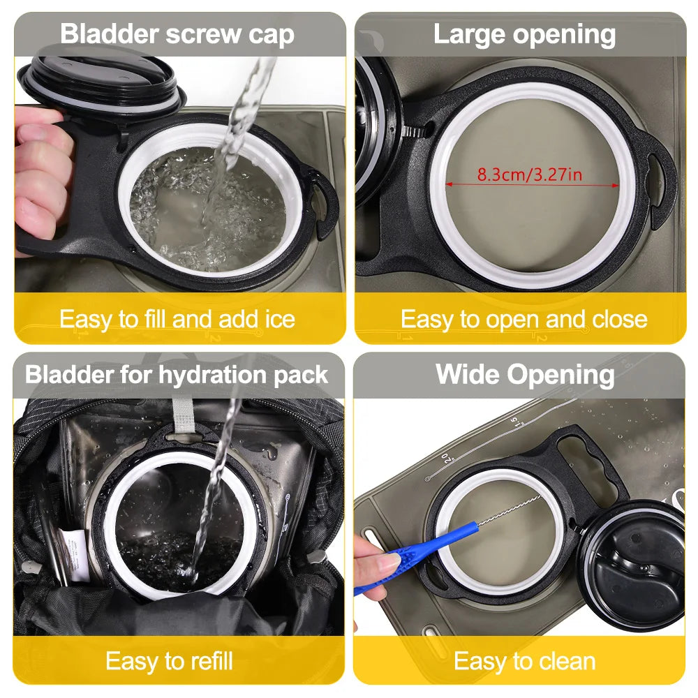 Hydration Water Reservoir 1.5 / 2.0 / 3.0 Liter Leak-proof - screw cap and wide opening for filling and cleaning
