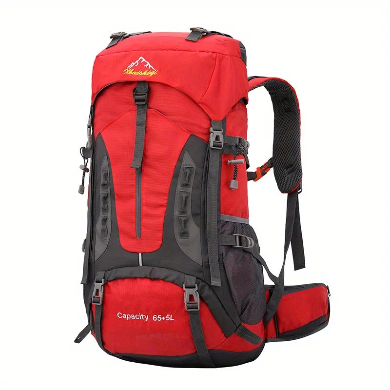 70L Hiking Backpack with Hip Belt and Shoe Compartment - Red