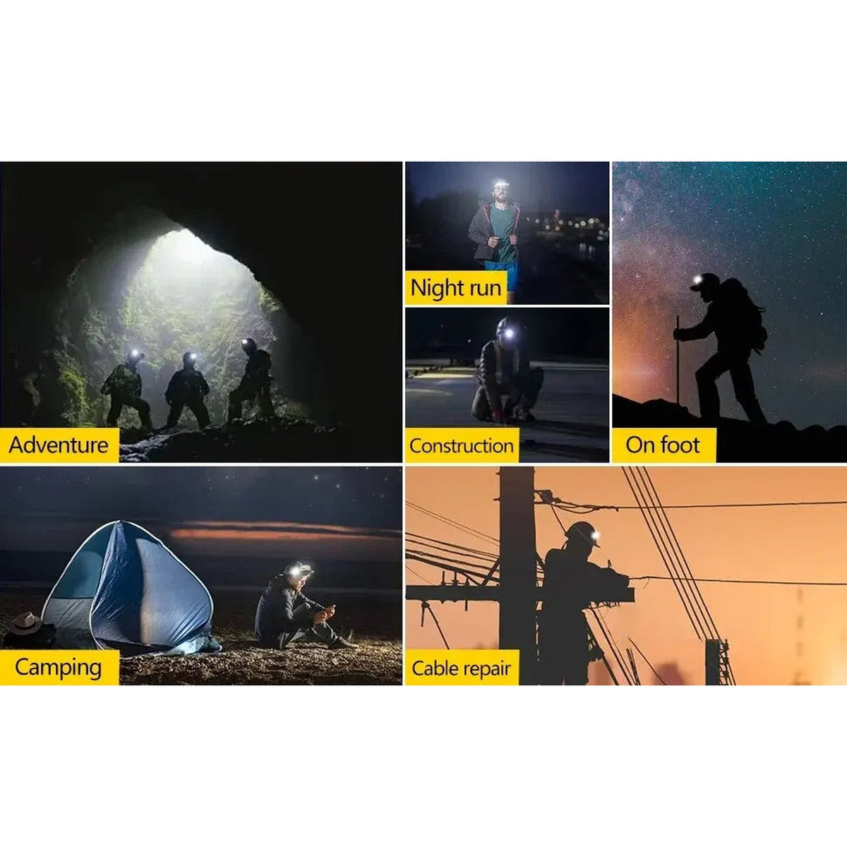 Rechargeable LED Headlamp with Wide Beam and Motion Sensor - uses at night