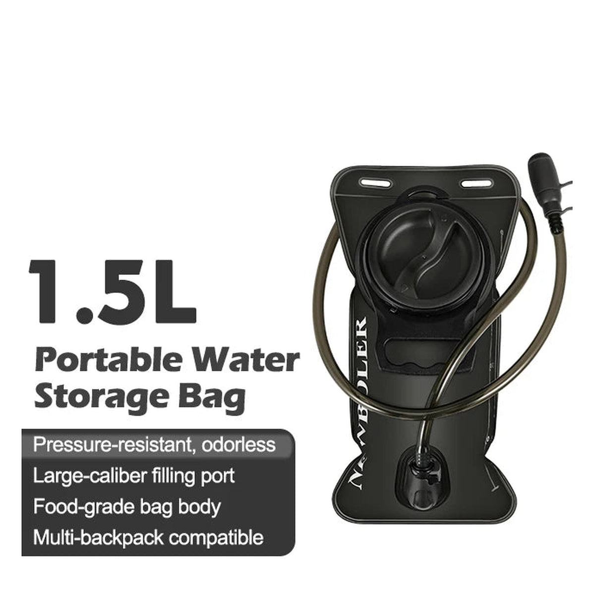 Hydration Water Reservoir 1.5 / 2.0 / 3.0 Liter Leak-proof - Black, 1.5L