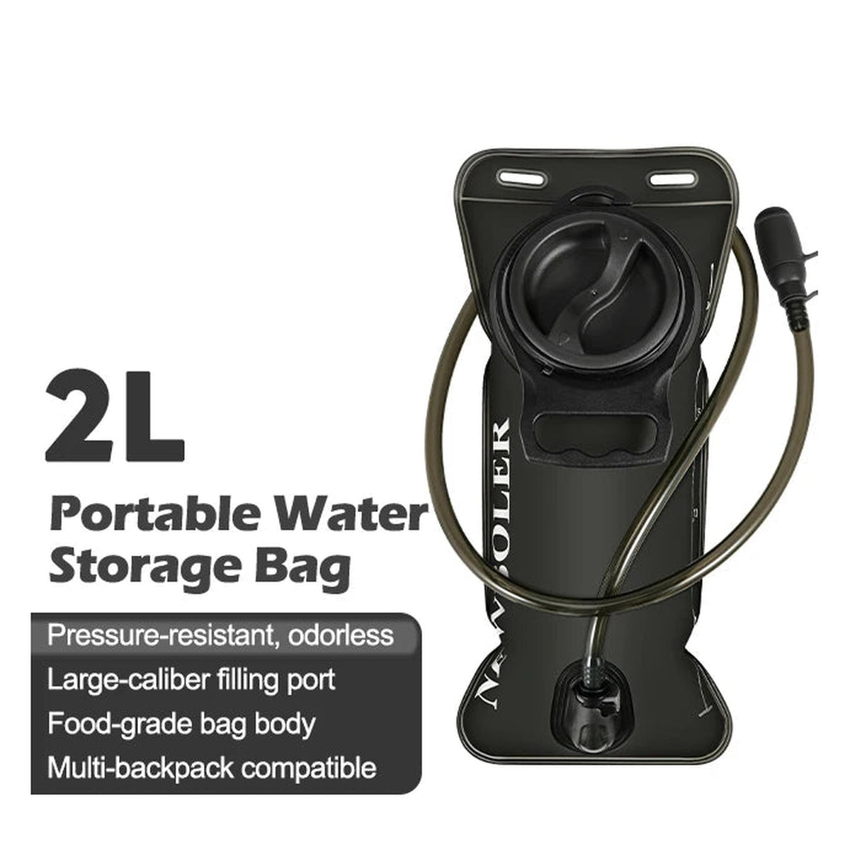 Hydration Water Reservoir 1.5 / 2.0 / 3.0 Liter Leak-proof - Black, 2L