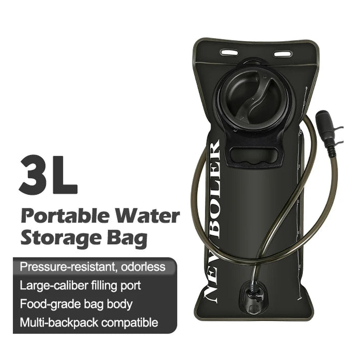 Hydration Water Reservoir 1.5 / 2.0 / 3.0 Liter Leak-proof - Black, 3L