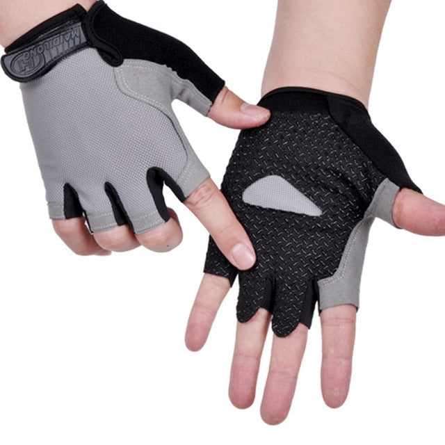 Half Finger Cycling Gloves - non-slip palm, gray
