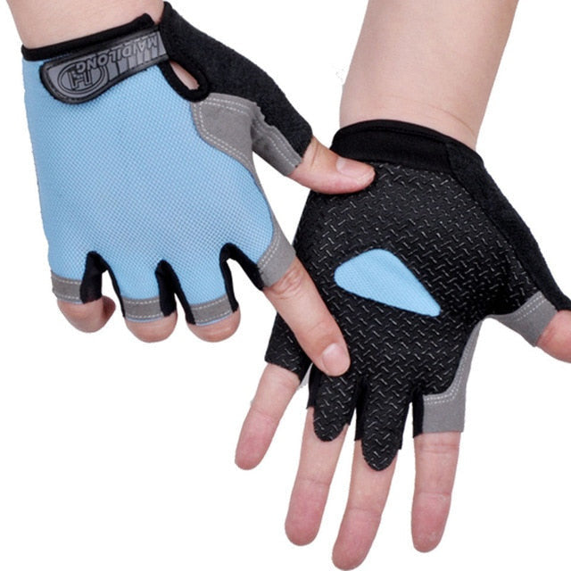 Half Finger Cycling Gloves - non-slip palm, light blue
