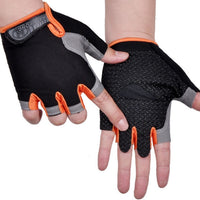 Half Finger Cycling Gloves - non-slip palm, orange