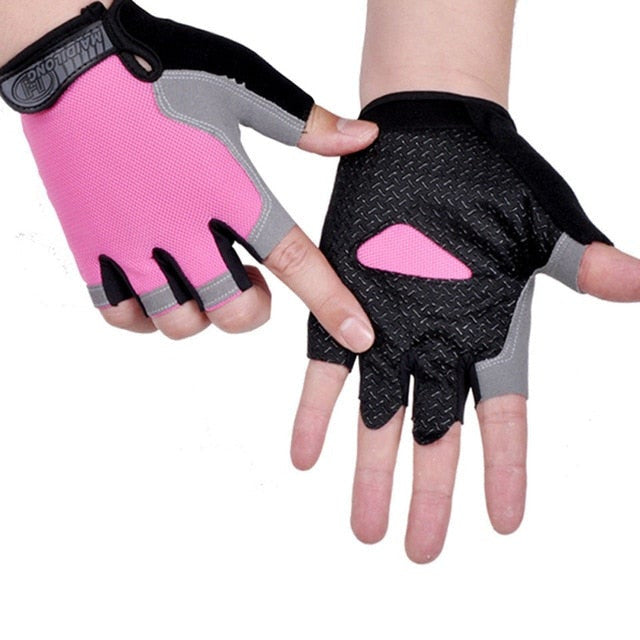Half Finger Cycling Gloves - non-slip palm, pink
