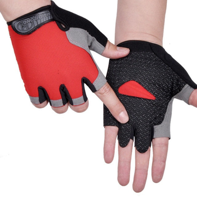 Half Finger Cycling Gloves - non-slip palm, red