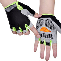 Half Finger Cycling Gloves - gel padded palm, green