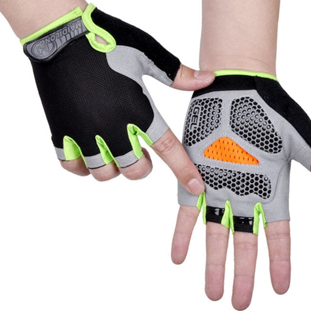 Half Finger Cycling Gloves - gel padded palm, green