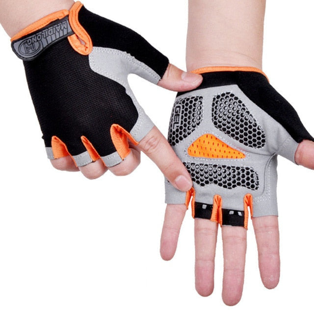 Half Finger Cycling Gloves - gel padded palm, orange