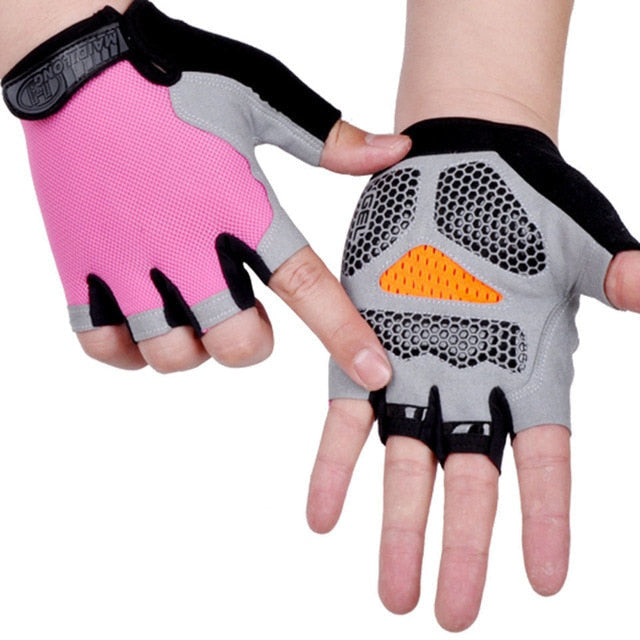 Half Finger Cycling Gloves - gel padded palm, pink