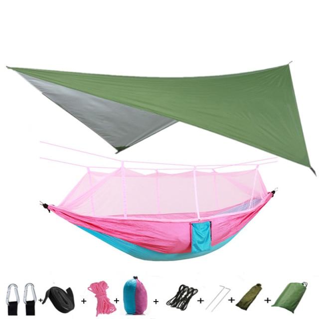 Hammock and Rain Fly Set - green and pink
