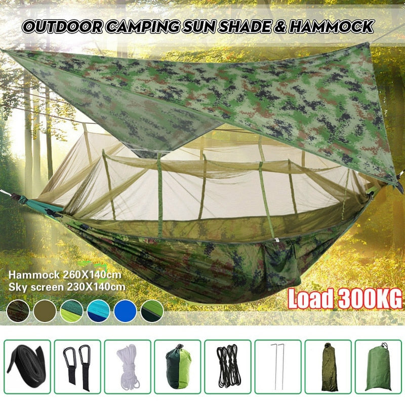 Hammock and Rain Fly Set - camouflage set with included parts