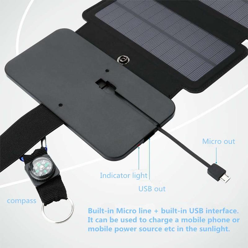 SolarPwr Folding 10W Solar Charger - charging cable and ports